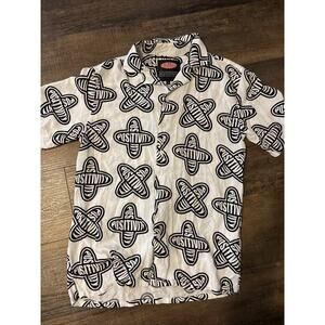 Petals And Peacocks Positivity Button Up Shirt‎ Mens Size Small Black And White